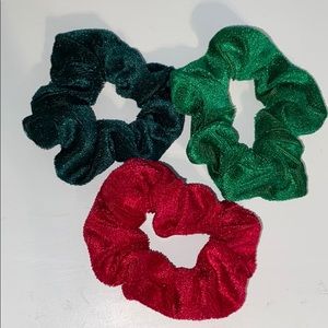 3 Red & Green Velvet Scrunchies